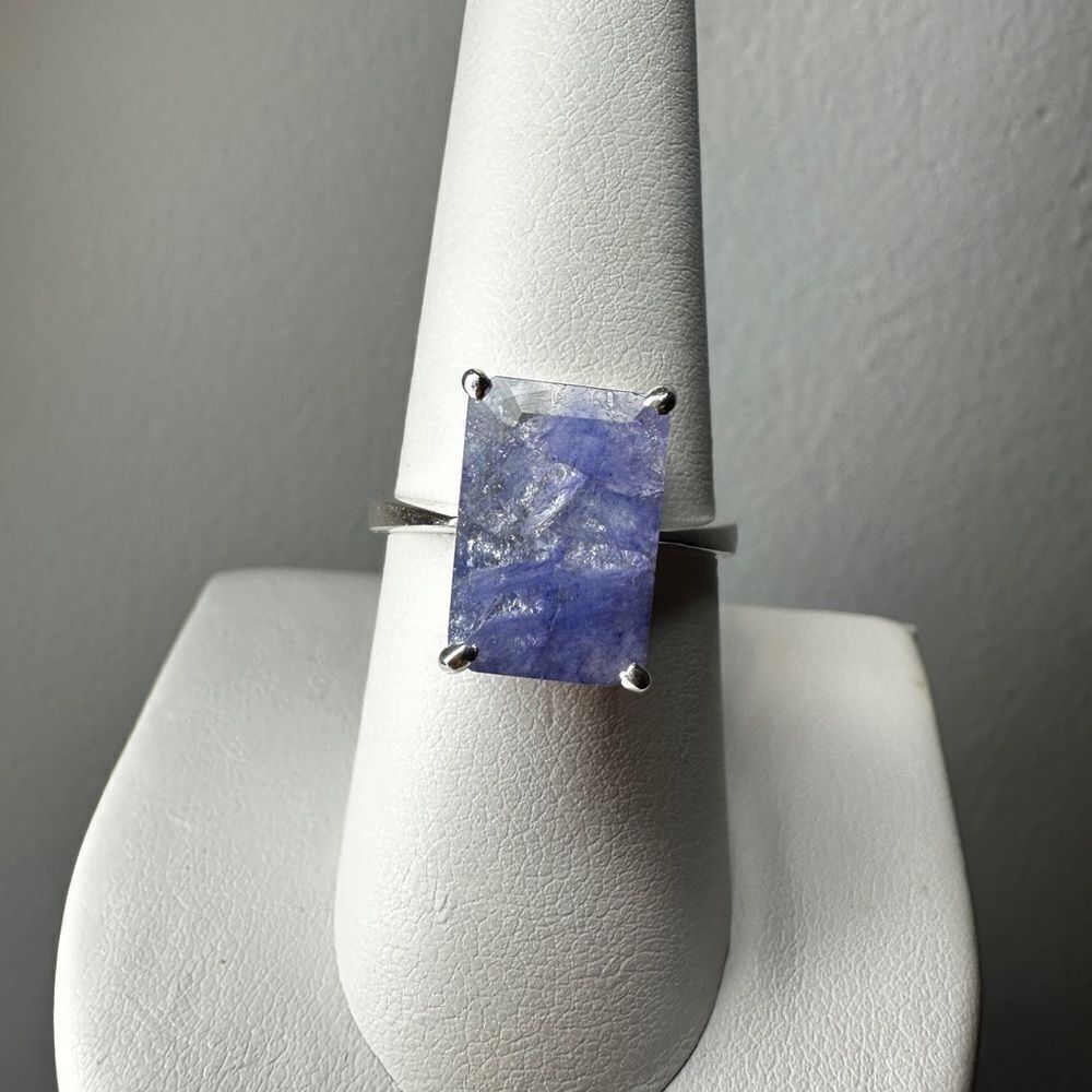 NWOT 9x13mm Emerald cut Tanzanite solitaire ring in sterling silver stamped!